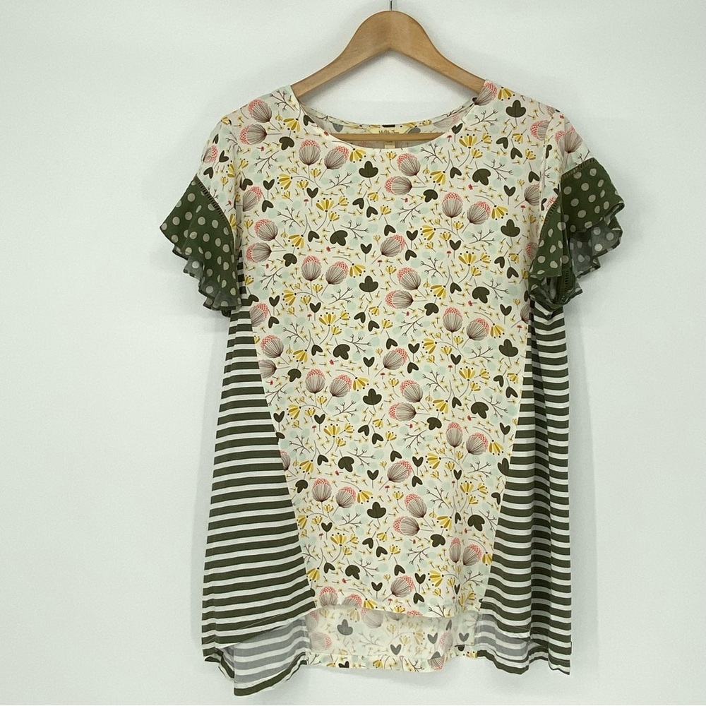 Matilda Jane Gentle Breeze Top Size L Floral Stripe Ruffle Short Sleeves Rayon - Picture 6 of 13